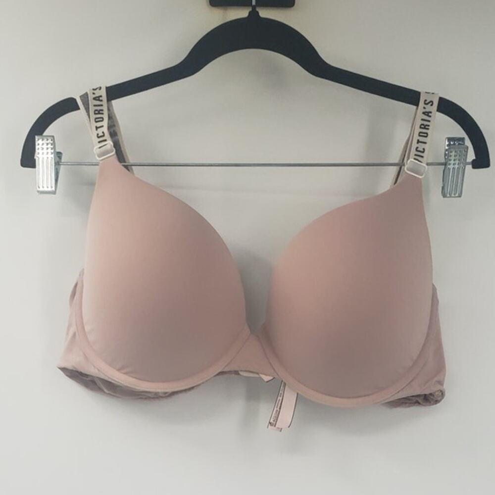 Victorias Secret T-Shirt Push Up Full Coverage Bra 34D Blush Pink Shimmer Straps